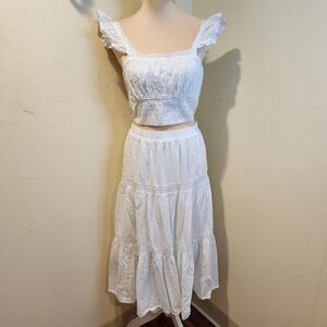Mi Ami For Francesca's White Women's Skirt And Top Boho Resort Beachy Set Size M